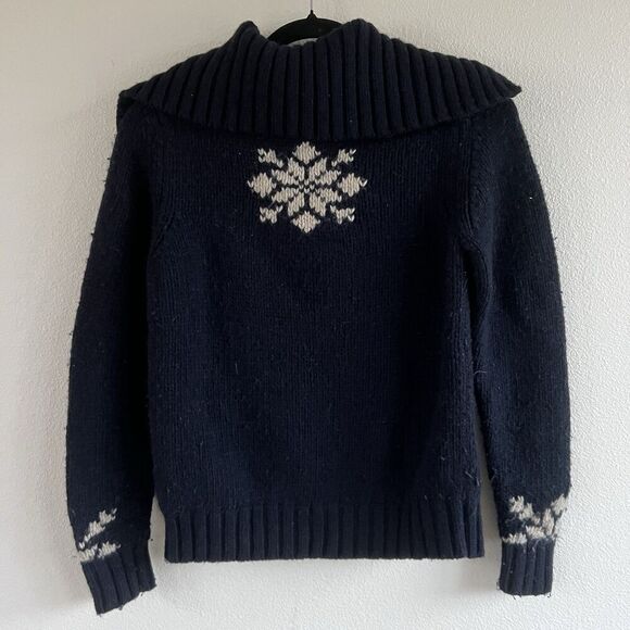 Eddie Bauer Womens Sz Sm Merino Wool Silk Blend Collared Sweater Blue Snowflake - Picture 2 of 8